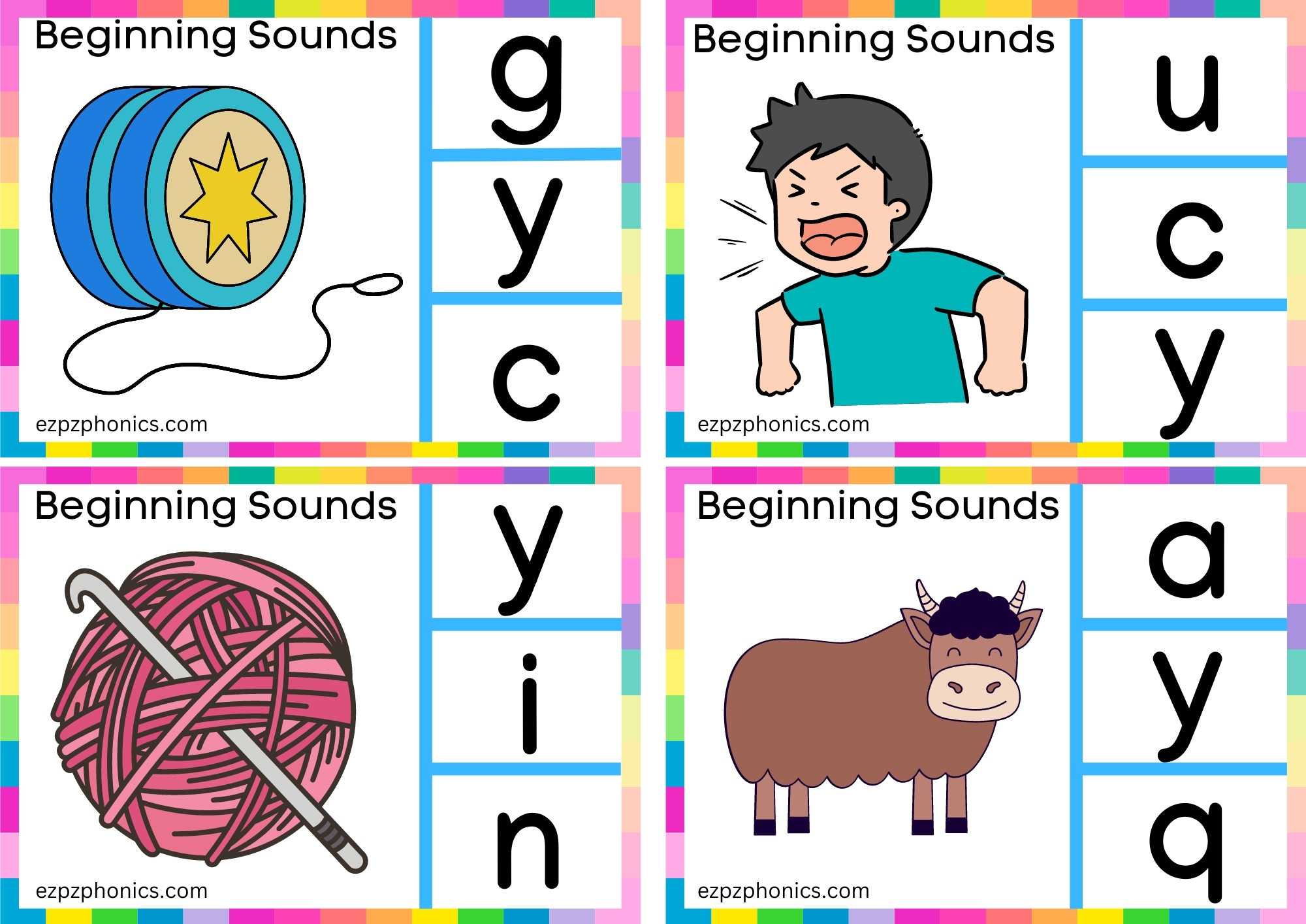 4 Y Beginning Sound Clip Cards